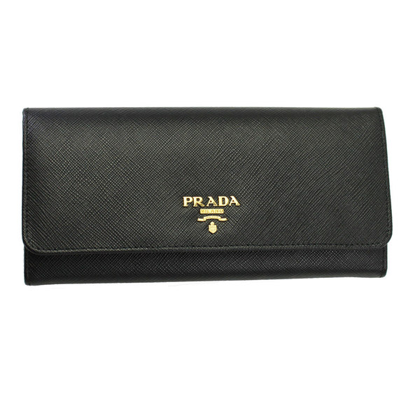 Prada Wallet SAFFIANO Long Bifold Leather Pass NERO CaseEmbossed - Picture 1 of 3